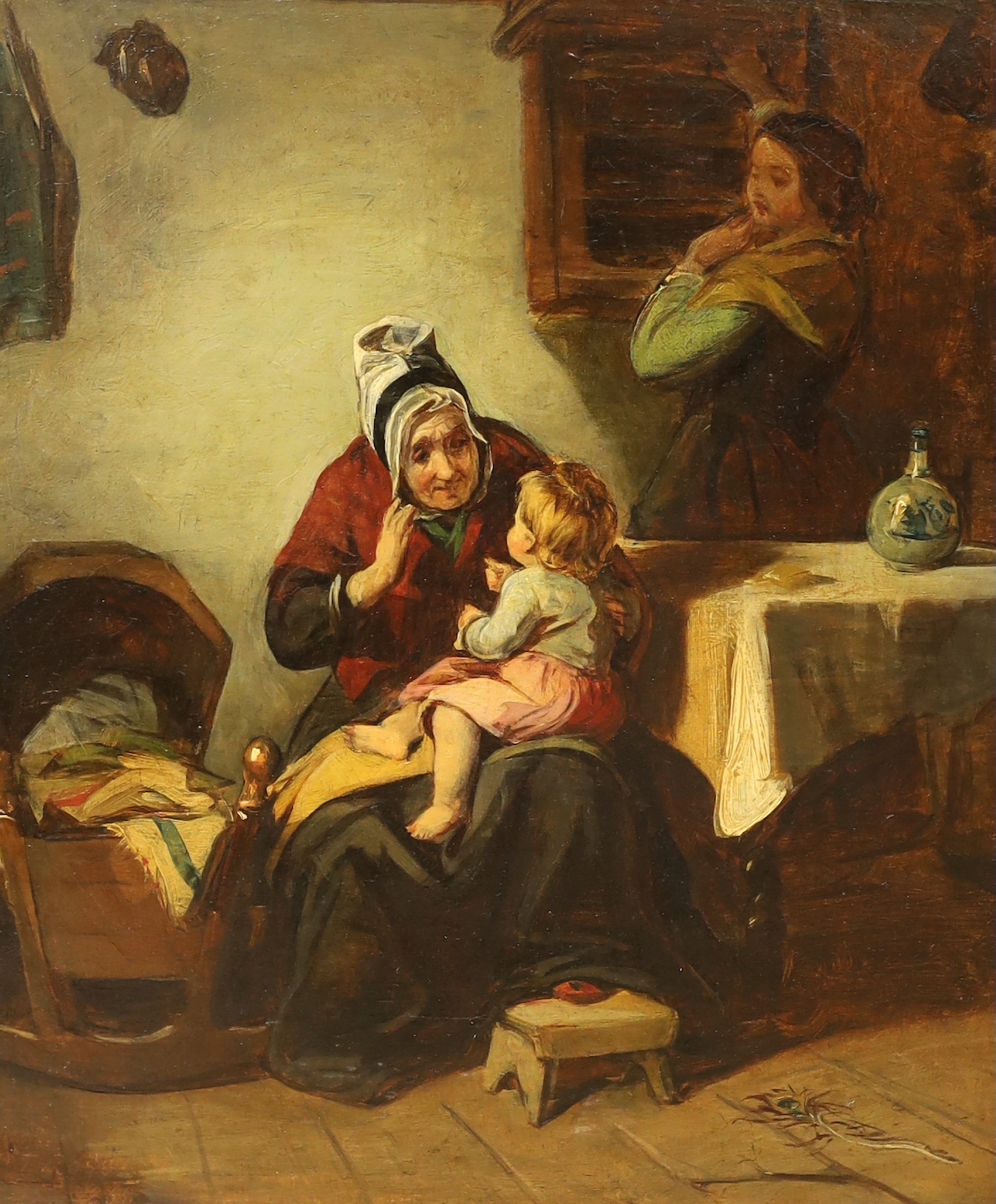 Robert Thorburn Ross (Scottish 1816 - 1876) oil on canvas, 'Granny knows best', signed and dated 1868, 32 x 27cm, ornate gilt frame